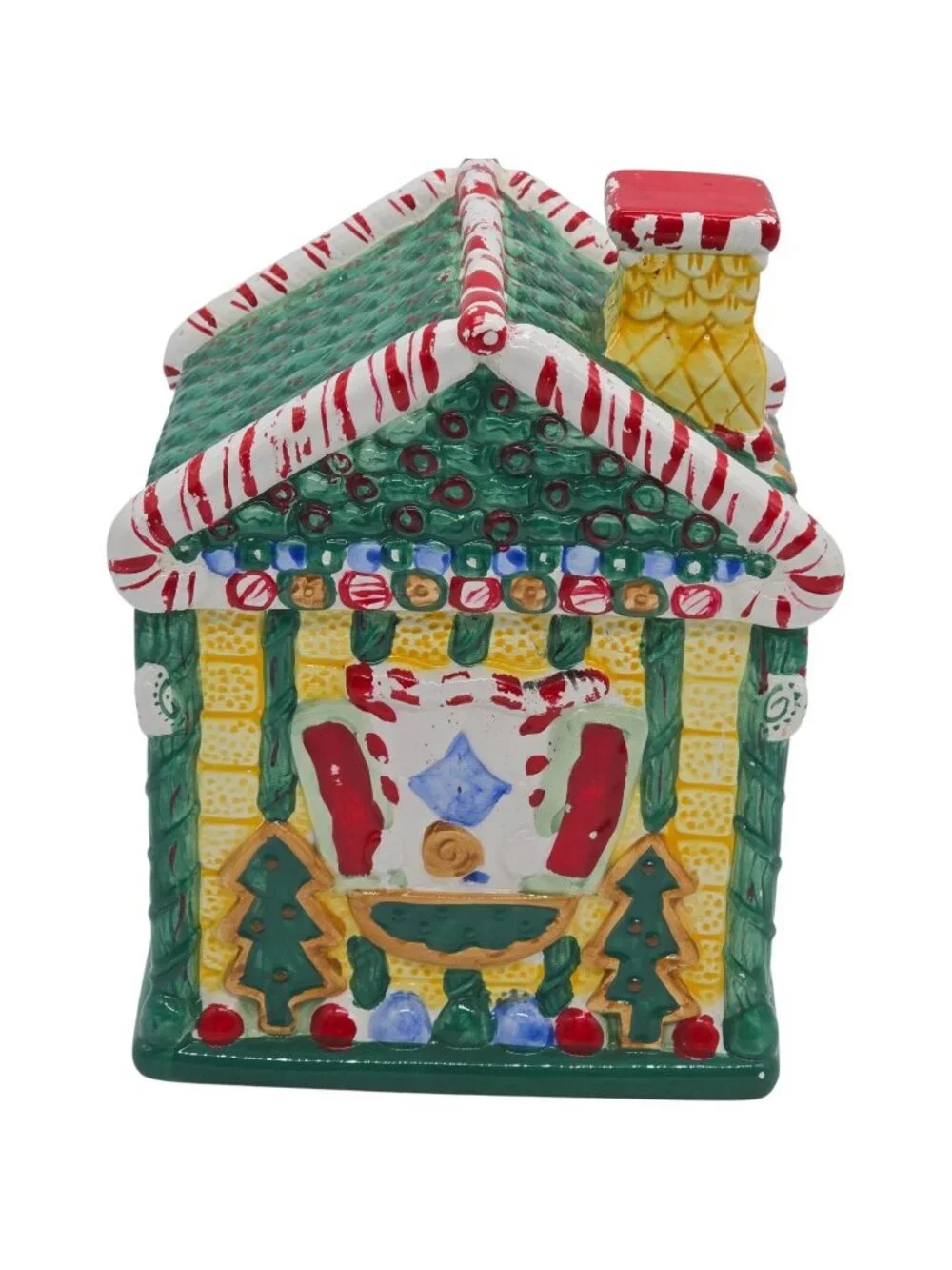 Hand Painted Gingerbread House Cookie Jar Christmas Candy Cane Ceramic Holiday